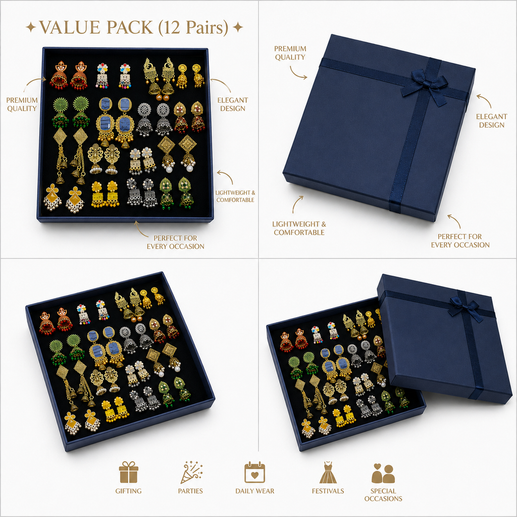 Premium Jhumki Box – 12 Pairs Collection ✨